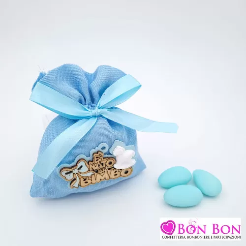 Sacchetto nascita celeste con scritta è nato un bimbo Royal Gifts - 1