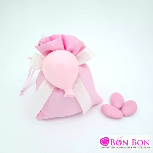 Sacchetto nascita e battesimo con magnete palloncino rosa Royal Gifts - 1