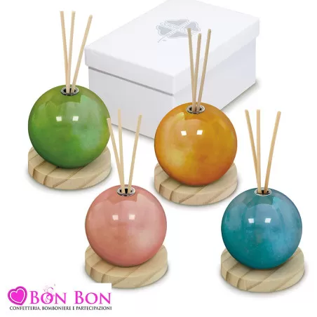 Bomboniera matrimonio solidale profumatore sfera colorata Quadrifoglio - 1