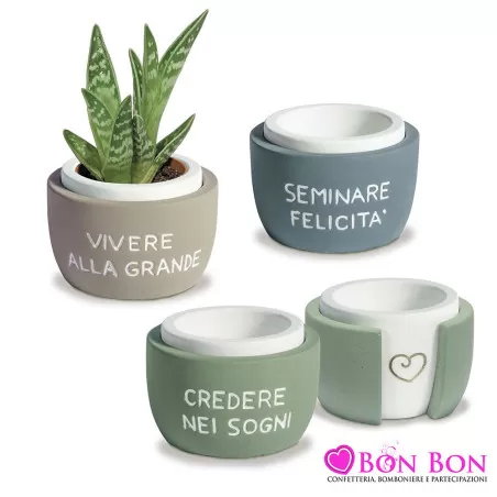 Bomboniera matrimonio solidale vaso portapianta con frasi Quadrifoglio - 1