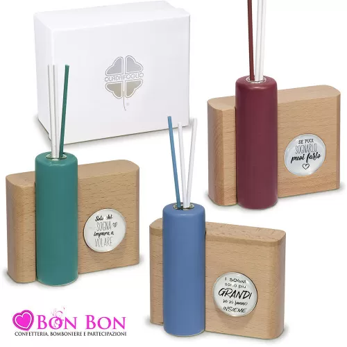 Bomboniera matrimonio solidale profumatore colorati con frasi Quadrifoglio - 1