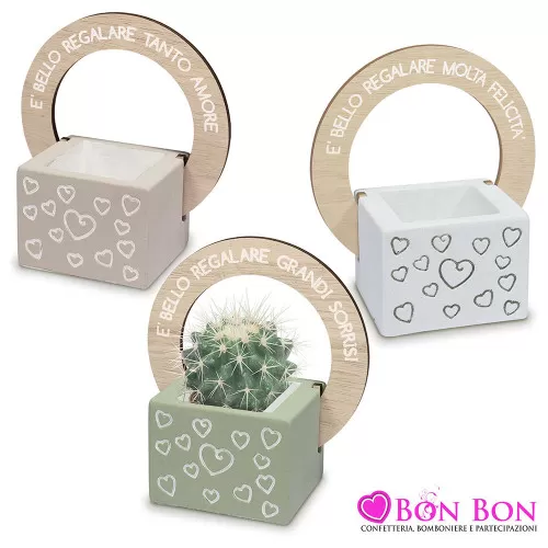 Bomboniera matrimonio solidale vaso portapianta con frasi e cuori Quadrifoglio - 1