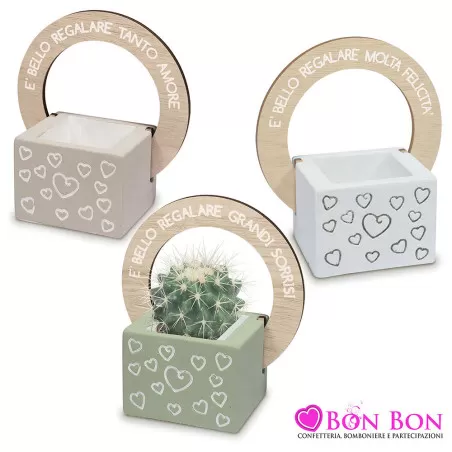 Bomboniera matrimonio solidale vaso portapianta con frasi e cuori Quadrifoglio - 1