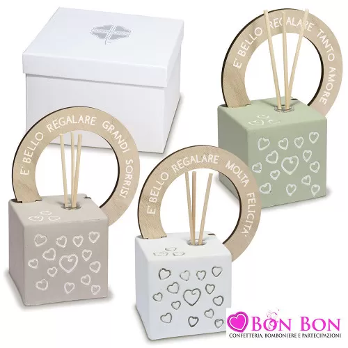 Bomboniera matrimonio solidale profumatore colorati con frasi e cuori Quadrifoglio - 1