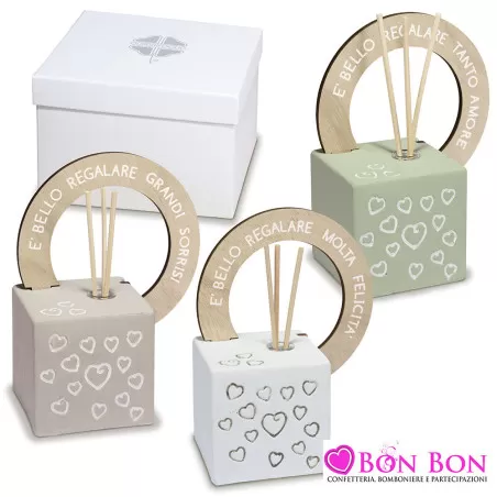 Bomboniera matrimonio solidale profumatore colorati con frasi e cuori Quadrifoglio - 1