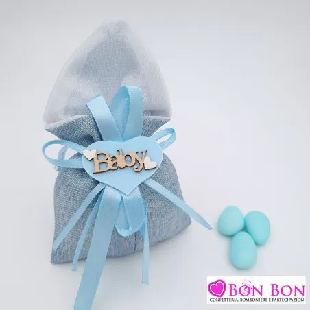 Sacchetto nascita bimbo con cuore baby celeste Royal Gifts - 1
