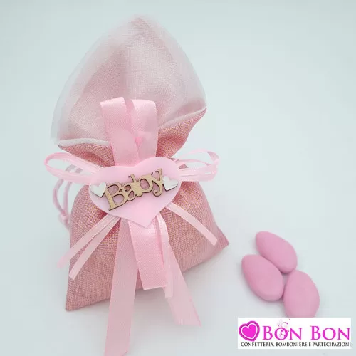 Sacchetto nascita bimba con cuore baby rosa Royal Gifts - 1