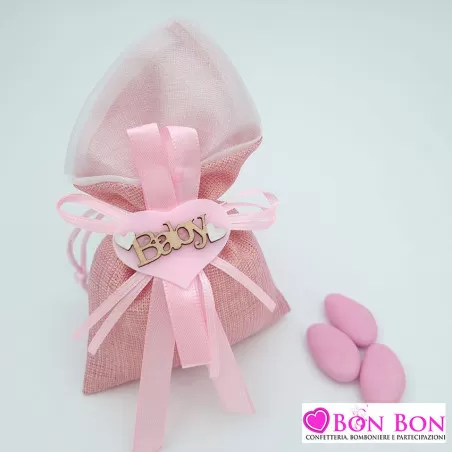 Sacchetto nascita bimba con cuore baby rosa Royal Gifts - 1