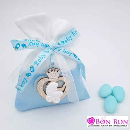 Sacchetto nascita celeste con cuore e carrozzina Royal Gifts - 1