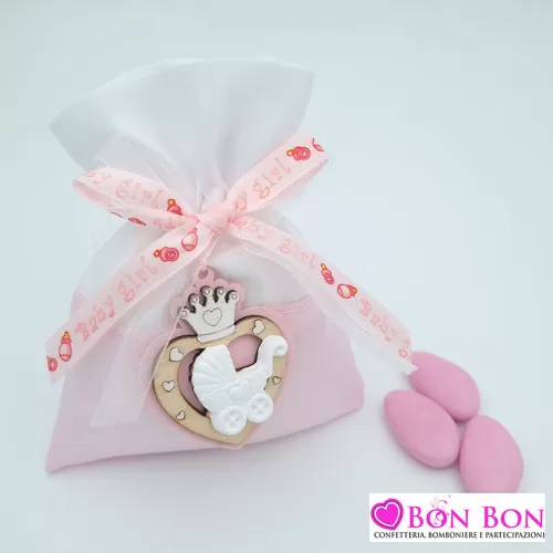 Sacchetto nascita rosa con cuore e carrozzina Royal Gifts - 1