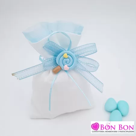 Sacchetto nascita bimbo con lecca lecca celeste Royal Gifts - 1