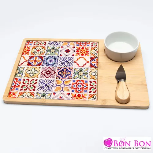 Bomboniera matrimonio solidale antipastiera con coltello sicily Cuorematto - 1