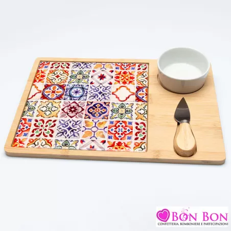 Bomboniera matrimonio solidale antipastiera con coltello sicily Cuorematto - 1