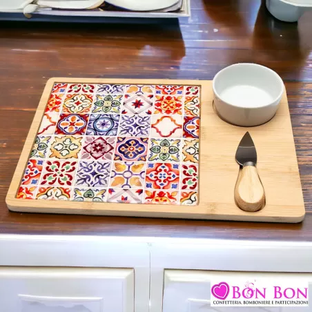 Bomboniera matrimonio solidale antipastiera con coltello sicily Cuorematto - 2