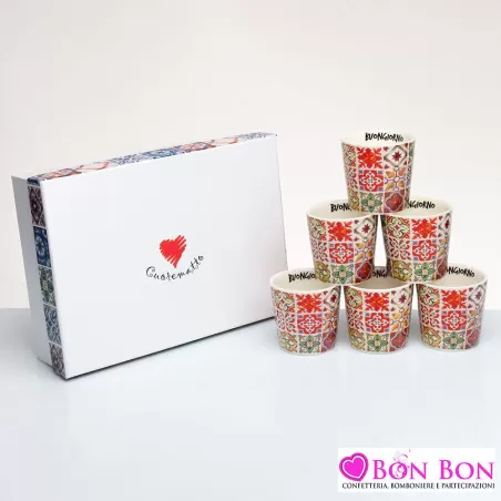 Bomboniera matrimonio solidale set 6 tazze caffè sicily Cuorematto - 1