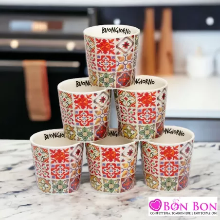 Bomboniera matrimonio solidale set 6 tazze caffè sicily Cuorematto - 2