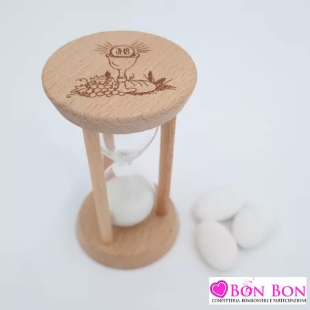 Bomboniera prima comunione clessidra legno calice Melograno - 2