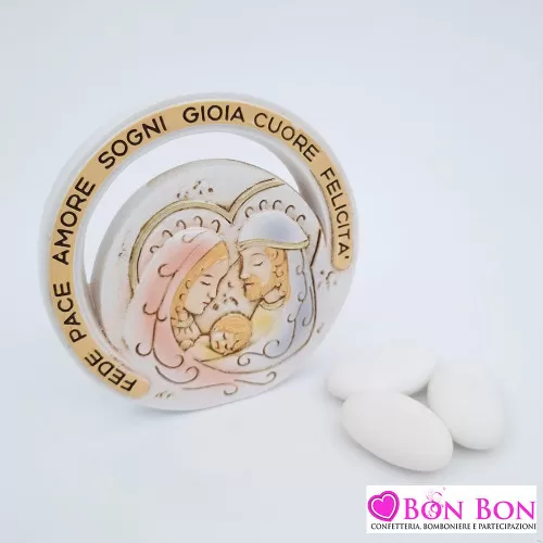 Bomboniera prima comunione icona rotonda sacra famiglia linea pace ETM - 1