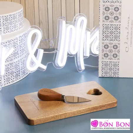 Bomboniera matrimonio tagliere acacia con coltellino Claraluna - 1