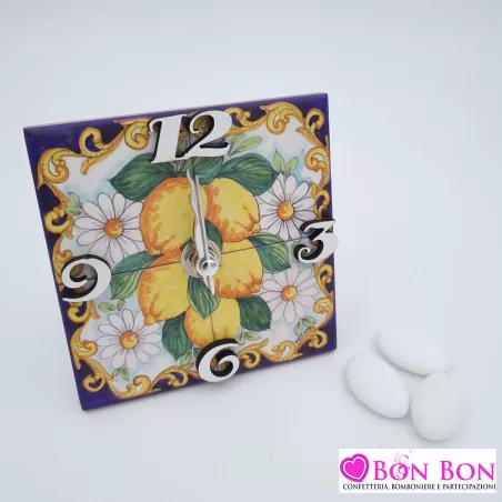 Bomboniera matrimonio tema siciliano orologio con mattonella limoni - 1