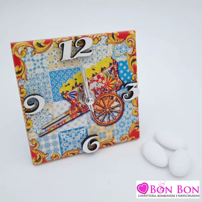 Bomboniera matrimonio tema siciliano orologio con mattonella carretto - 1