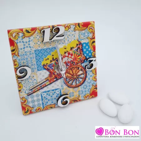 Bomboniera matrimonio tema siciliano orologio con mattonella carretto - 1