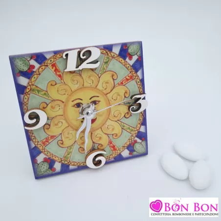 Bomboniera matrimonio tema siciliano orologio con mattonella sole - 1