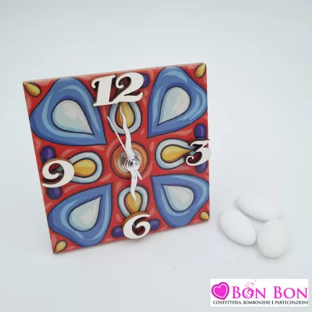 Bomboniera matrimonio tema siciliano orologio con mattonella maiolica rossa - 1