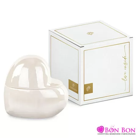 Bomboniera matrimonio cuore perlato con candela Cupido - 1