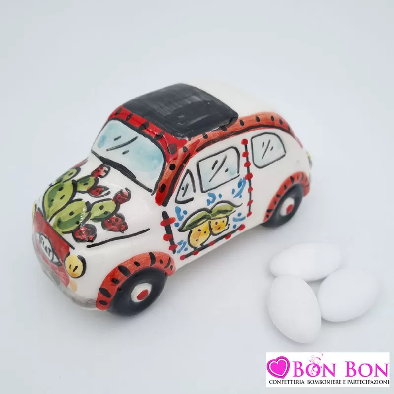 Bomboniera matrimonio tema siciliano auto 500 decorata - 1