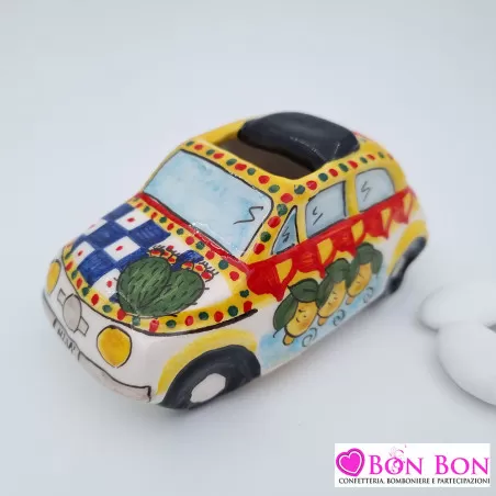 Bomboniera matrimonio tema siciliano auto 500 decorata con tettuccio - 1