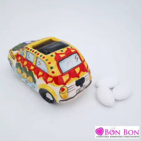 Bomboniera matrimonio tema siciliano auto 500 decorata con tettuccio - 2