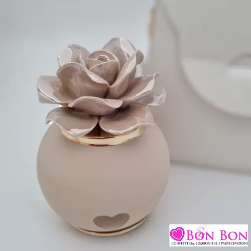 Bomboniera matrimonio lampada in vetro con rosa tortora Robean - 1