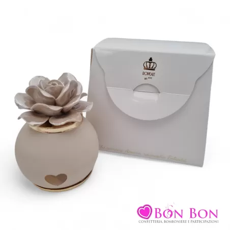 Bomboniera matrimonio lampada in vetro con rosa tortora Robean - 2