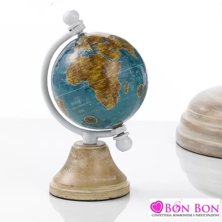 Bomboniera mappamondo in legno bianco e globo blu Encantada - 1