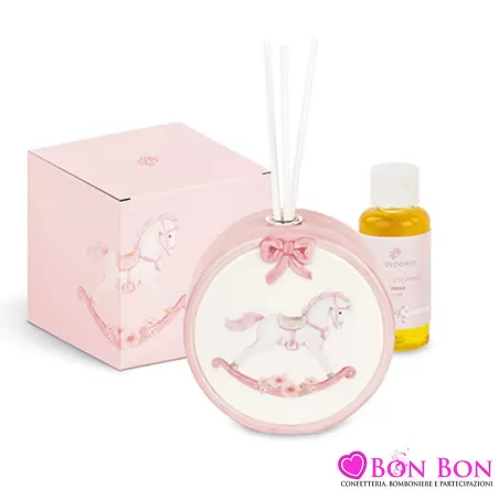 Bomboniera nascita e battesimo profumatore cavallino rosa Cupido - 1