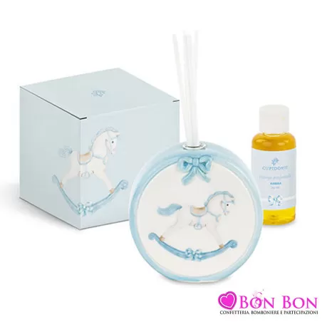 Bomboniera nascita e battesimo profumatore cavallino celeste Cupido - 1