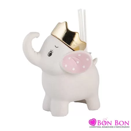 Bomboniera nascita e battesimo profumatore elefante rosa con corona Royal Gifts - 1