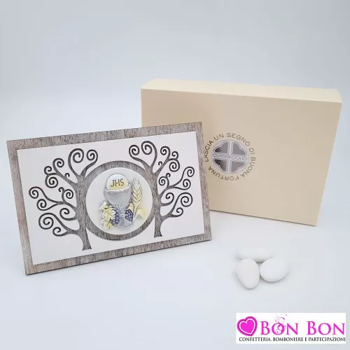 Bomboniera prima comunione in offerta icona con calice legno Quadrifoglio - 1