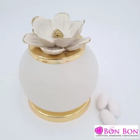Bomboniera matrimonio lampada con fiore peonia avorio - 4