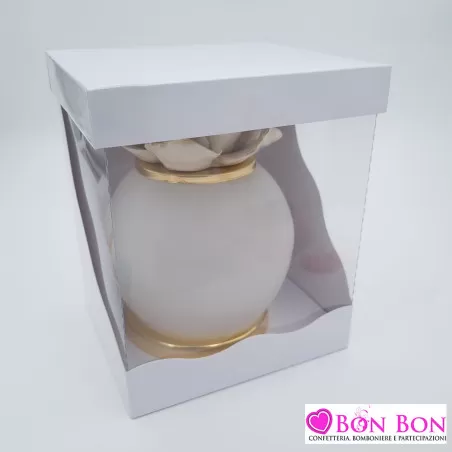 Bomboniera matrimonio lampada con fiore peonia avorio - 6