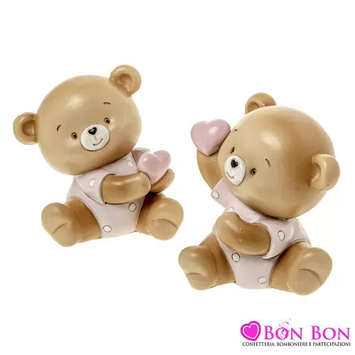Bomboniera nascita e battesimo orso salvadanaio rosa buby ETM - 1