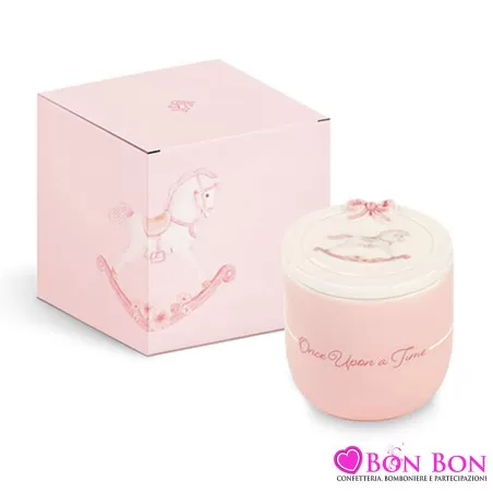 Bomboniera nascita e battesimo candela cavallino rosa Cupido - 1