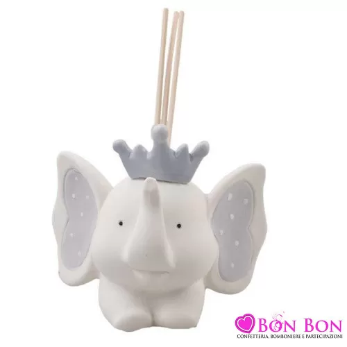 Bomboniera battesimo profumatore elefante celeste con corona Royal Gifts - 1