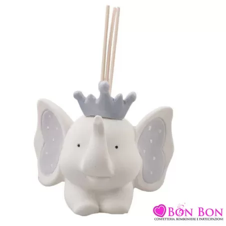 Bomboniera battesimo profumatore elefante celeste con corona Royal Gifts - 1