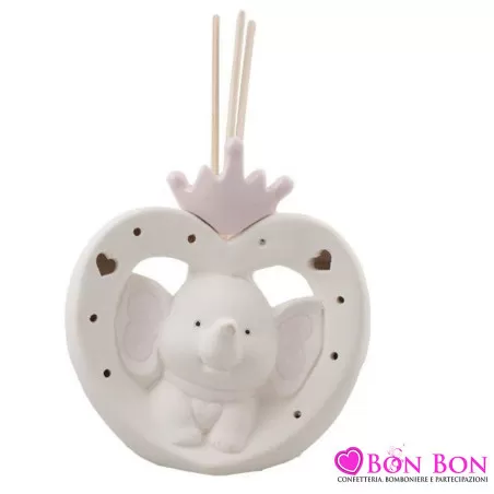 Bomboniera battesimo profumatore elefante rosa con corona e luce led Royal Gifts - 1