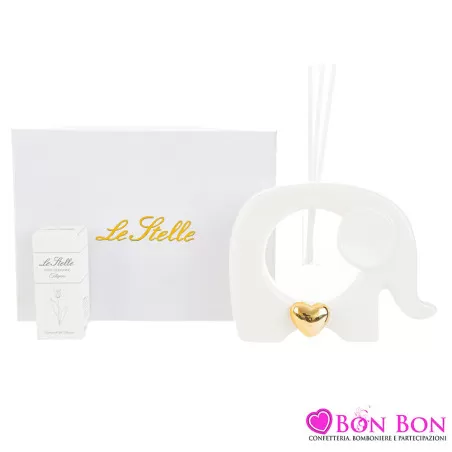 Bomboniera battesimo elefante con cuore oro Le stelle - 1