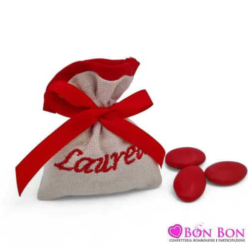 Sacchetto laurea panna con scritta ricamata rossa Liete Creazioni - 1