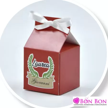 Scatolina personalizzata per laurea rossa con alloro - 1