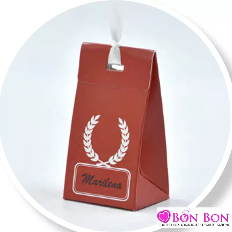 Scatolina personalizzata per laurea rossa con alloro bianco - 1